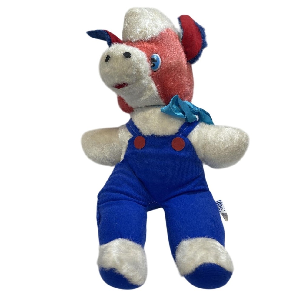 Vintage Eden 1982 Puffalump Horse Plush Stuffed Animal Red Blue Overalls